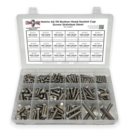 Boltsandnuts.Com Metric A2-70 Allen Button Head Socket Cap Screws Bolts Stainless Steel Assortment - 211 PCS Assortment Kit #297